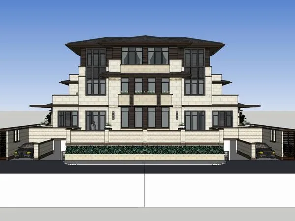 Modern Chinese Twin Villa SketchUp Model