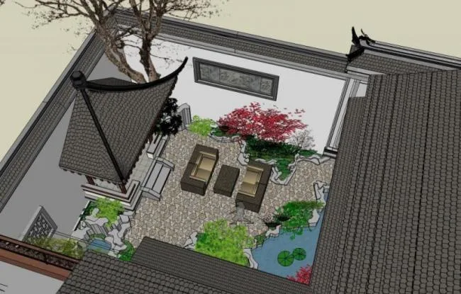 Sketchup Landscape Model | Courtyard Landscape, Chinese Style