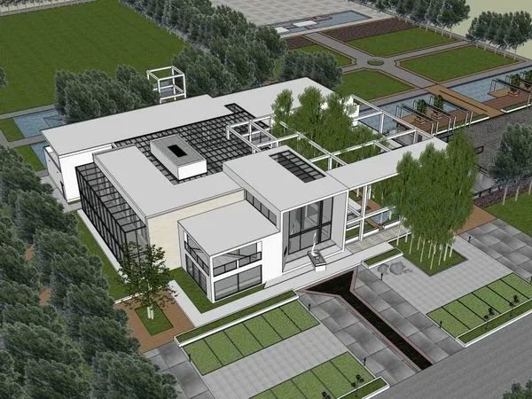 Sketchup Business Model | Multi-level Ecological Restaurant, Commercial, Modern Style