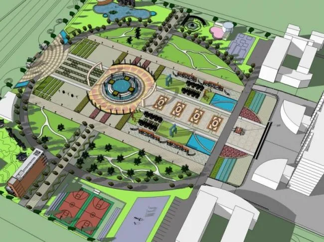 Sketchup Landscape Model | Square Landscape, Modern Style