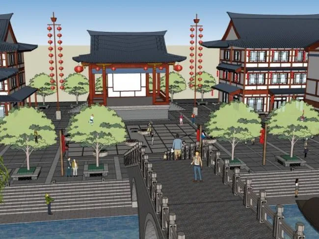 Sketchup Business Model | Multi story Commercial Street, Modern Chinese Style