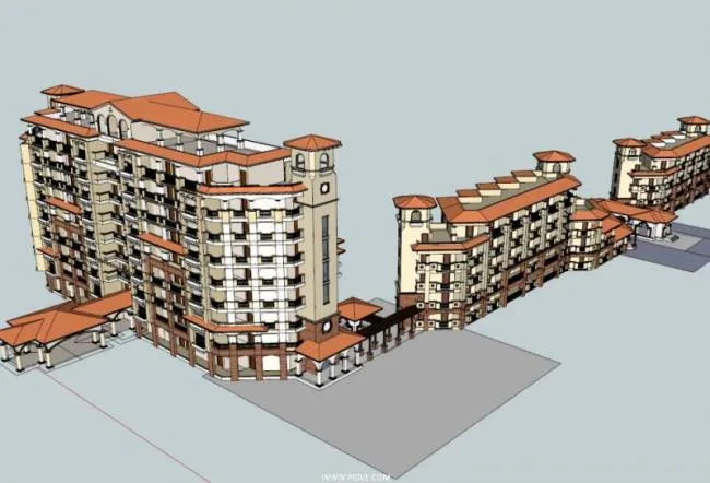 SketchUp Multi-Story Resort Hotel Model | Tuscan and Classical Styles