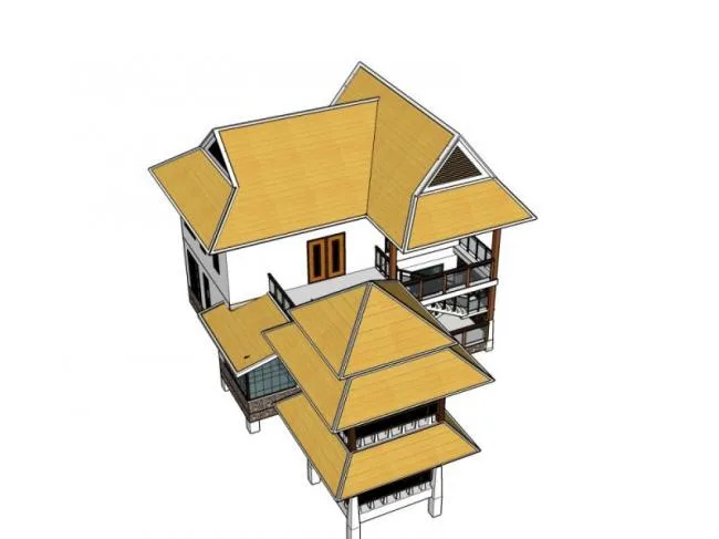 Sketchup Villa Model | Solo Villa, Southeast Asian Style, Classical Style