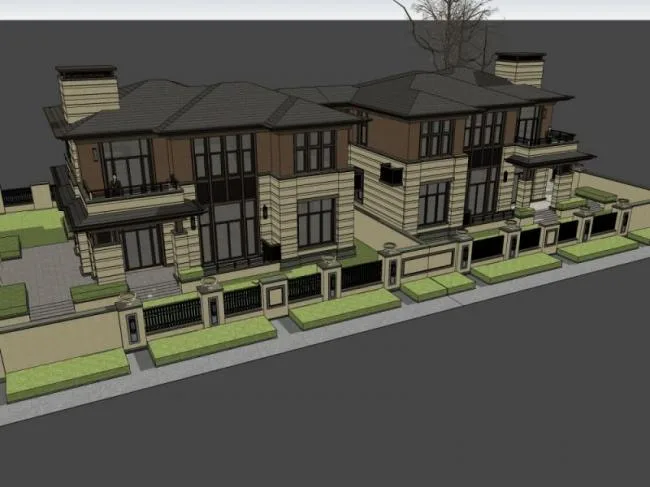 Sketchup Villa Model | Twin Villa, Classical Style