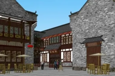 SketchUp Business Model: Multi-Story Commercial Street and Shopping Mall with Chinese Architectural Style-BIM WORLD