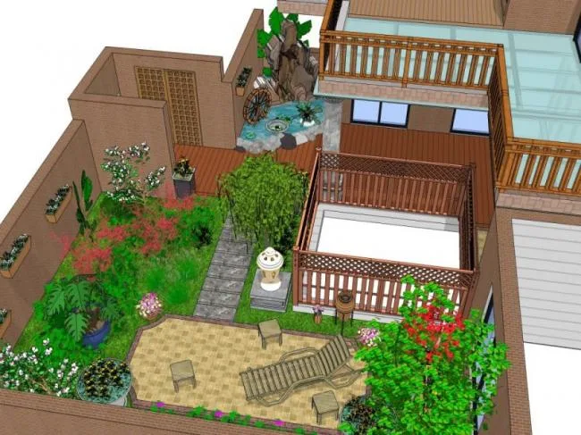 Chinese-Style Courtyard Garden Landscape Model in SketchUp