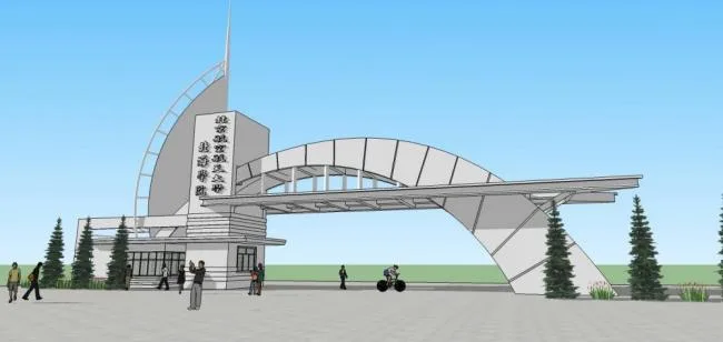 Sketchup Material Model | Beijing Institute of Aeronautics and Astronautics Gate, Landscape, Entrance, Single Story, Modern Style, Guard Room