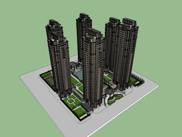 Sketchup Residential Model | Super High rise Residential Complex, Classical Style, 32 Floors