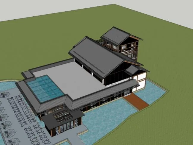 Sketchup Villa Model | Solo Villa, Modern Chinese Style