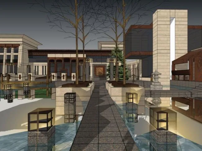 Sketchup Business Model | Low Level Clubhouse, Modern Style