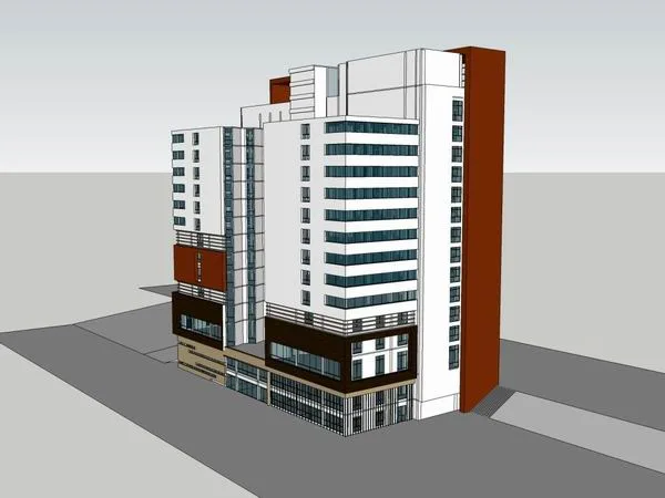 Modern High-Rise Hotel Model in SketchUp