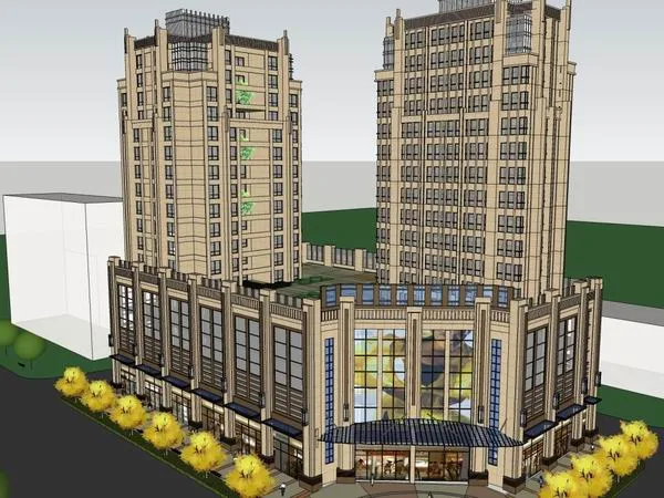 Sketchup Residential Model | High rise Residential, Commercial Residential, Bottom Commercial, Classical Style, 16 Floors