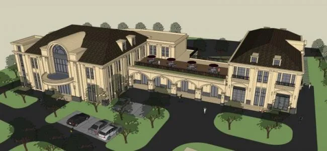 SketchUp Business Model: Multi-Story Classical Style Clubhouse Design