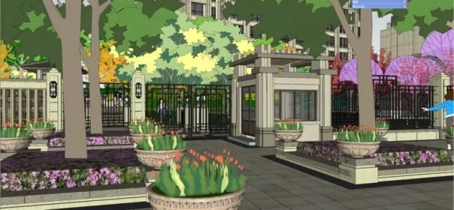 Sketchup Landscape Model | Mansion Landscape, Classical Style