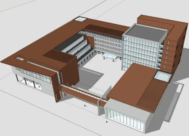 Modern Multi-Story Hotel Model in SketchUp