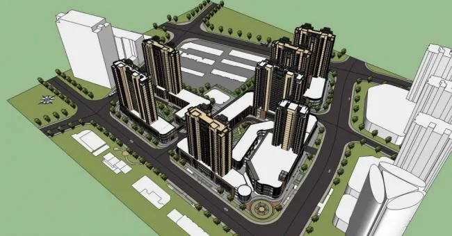 Sketchup Residential Model | High rise residential community, commercial podium, ground floor commercial, modern style, residential building
