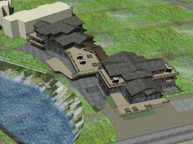 SketchUp Multi-Story Hotel Model Featuring Traditional Chinese Architecture