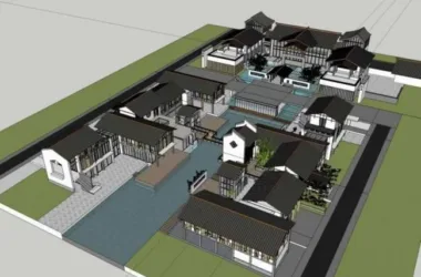 SketchUp Business Model: Southwest Folk Commercial Street Architectural Complex with Pedestrian-Friendly Chinese Style-BIM WORLD