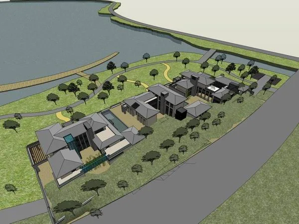 Sketchup Villa Model | A group of detached villas along the lake, in classical style