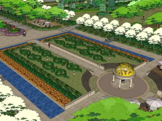 Sketchup Landscape Model | Waterfront Landscape, Classical Style