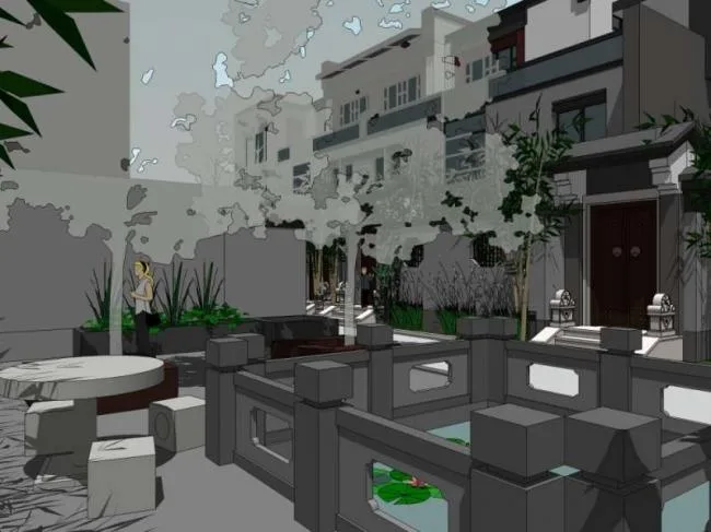 Sketchup Villa Model | Row Villa, Chinese Style