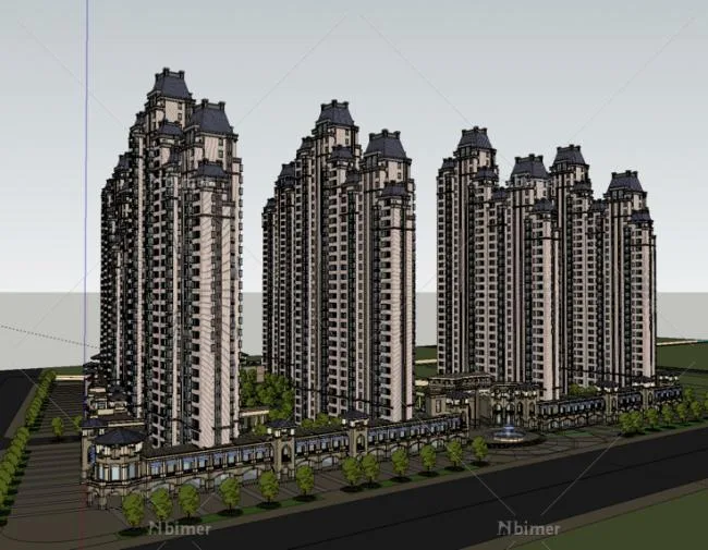 Sketchup Residential Model | High rise residential building, ground floor commercial, European classical style, residential architecture