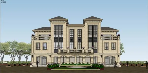 Sketchup Villa Model | Four piece Villa, French Classical Style