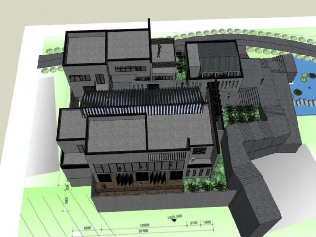Sketchup Residential Model | Multi story Clubhouse, Modern Style