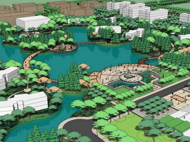 Sketchup Landscape Model | Campus Landscape, School Landscape, Modern Style