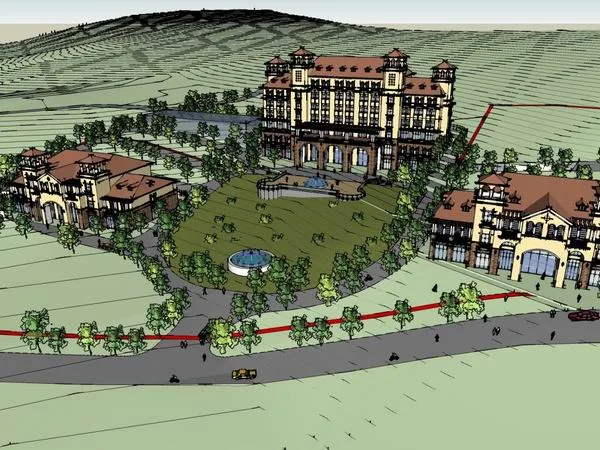Sketchup Hotel Model | Multi story Mediterranean Hotel, Classical Style