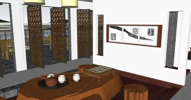 Sketchup Business Model | Restaurant, Commercial Building, Chinese Huizhou Style, Courtyard, Courtyard Landscape