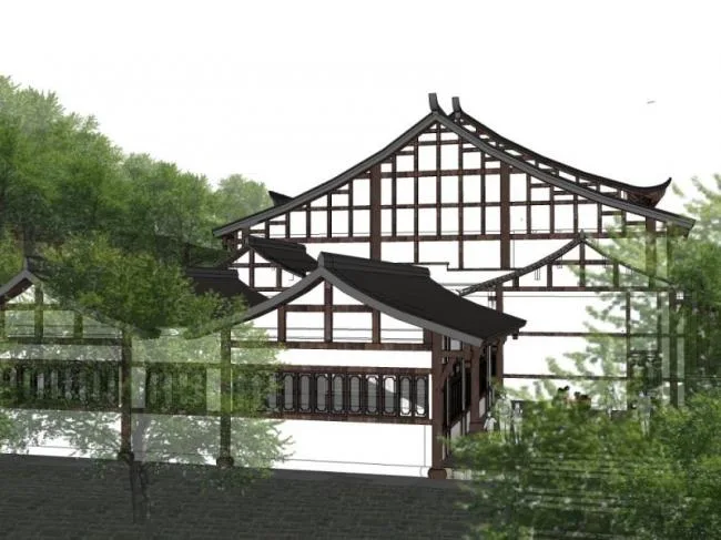 Sketchup Business Model | Multi story Reception Center, Modern Chinese Style