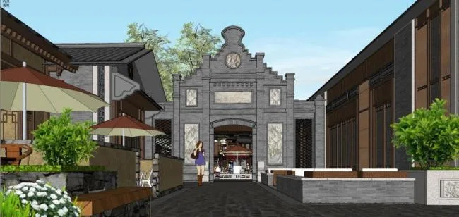 Sketchup Business Model | Multi story Commercial Street, Chinese Style