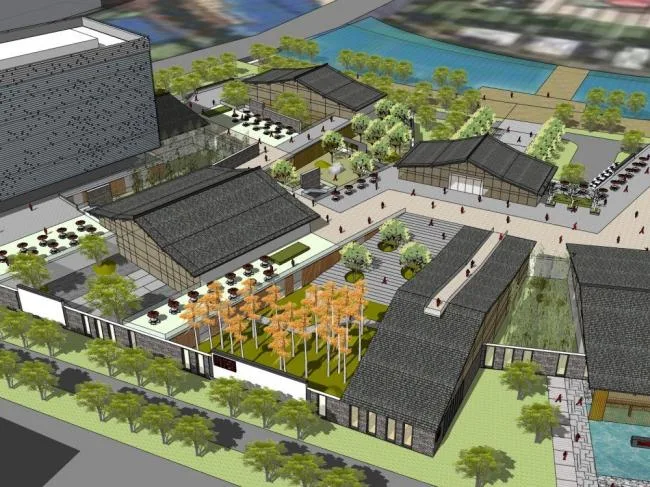 Sketchup Complex Model | Multi story Commercial Complex, New Chinese Style, Commercial Skirt Building