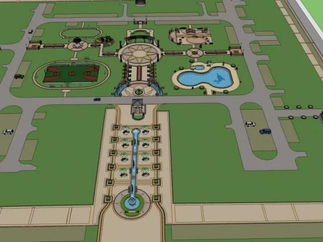 Sketchup Landscape Model | Square Landscape, European Style, Classical Style