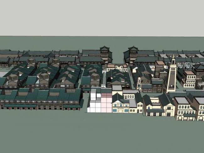 Sketchup Business Model | Multi story Commercial Street, Chinese Style