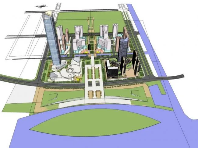 SketchUp Model of a Modern Super High-Rise Commercial Complex Featuring Offices, Hotel, and Residential Spaces