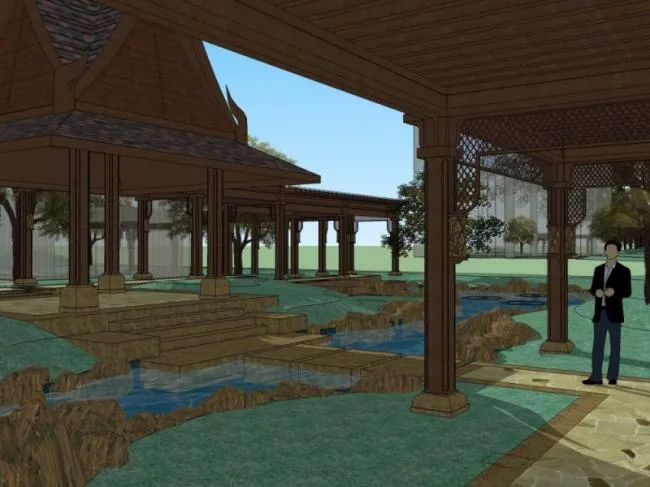 Sketchup Landscape Model | Corridor Landscape, New Chinese Style