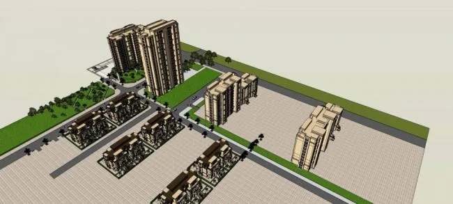 Neoclassical High-Rise Residential Complex with Multi-Story Garden Villas and Apartments in SketchUp