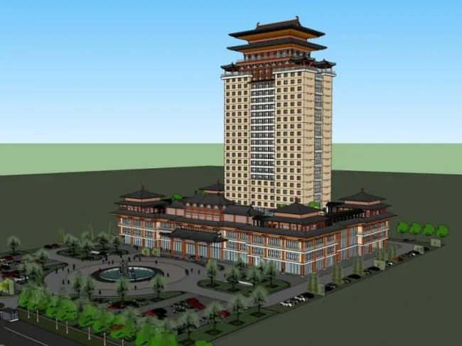 Sketchup Hotel Model | High rise Hotel, Modern Chinese Style
