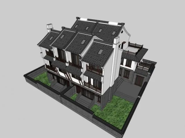Sketchup Villa Model | Twin Villa, Modern Chinese Style