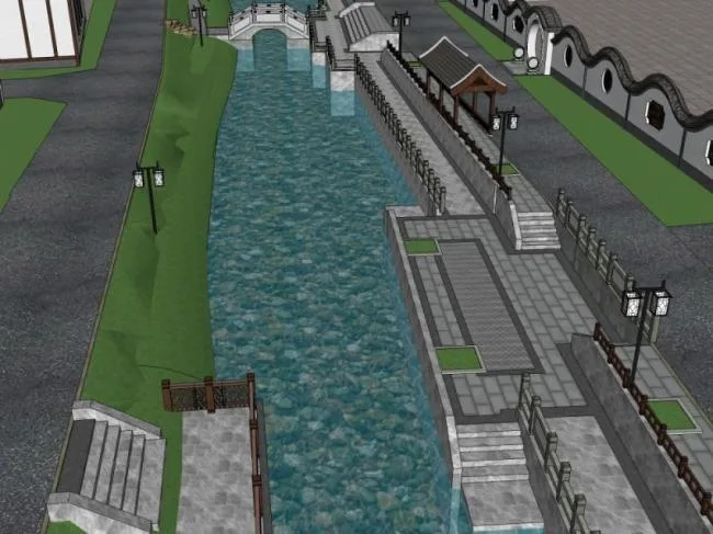 Sketchup Landscape Model | Waterfront Landscape, Chinese Style