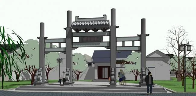 Sketchup Business Model | Multi story Southern Commercial Street, waterfront, Chinese style