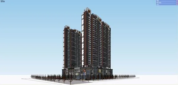 Sketchup Residential Model | High rise residential building, bottom commercial, office, swimming pool, modern style, 29th floor