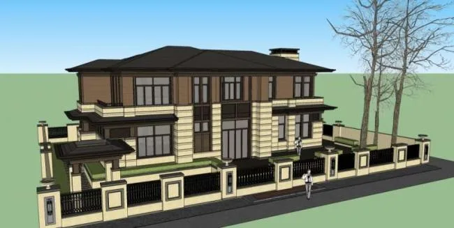 Sketchup Villa Model | Single Family Villa, Classical Style