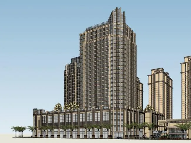Sketchup Residential Model | Multi story Commercial and Residential Complex, Ground Floor Commercial, Residential Building, Classical Style