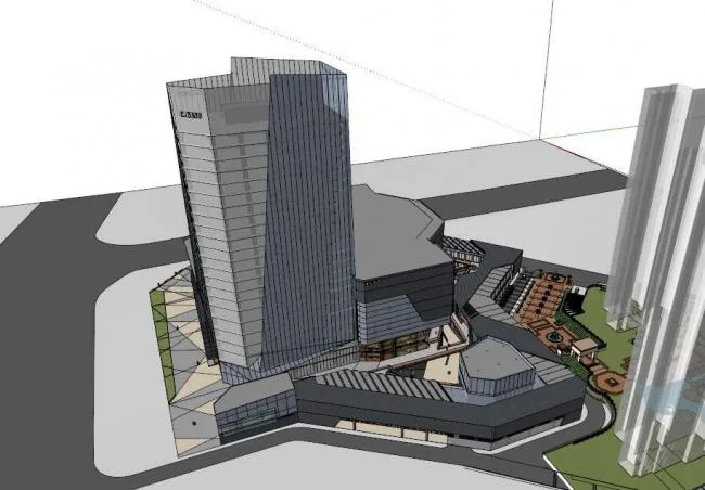 Sketchup Complex Model | Multi story high-rise mixed use, commercial complex, modern style