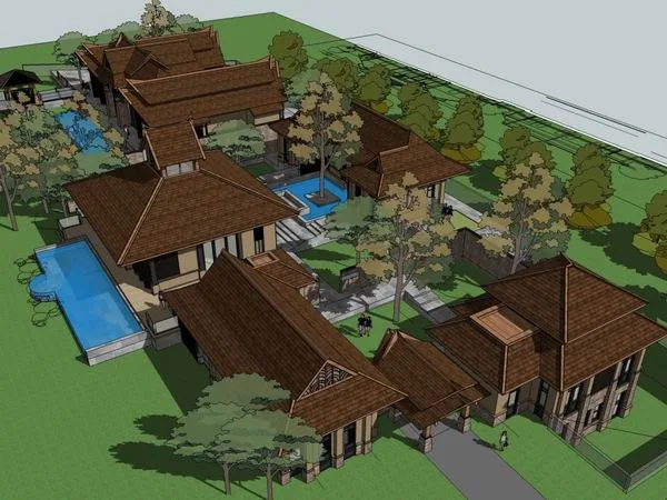 Sketchup Hotel Model | Hotel Villa Courtyard, Classical Style