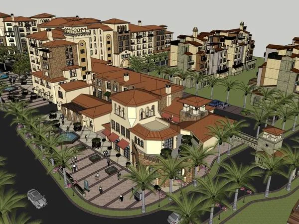 Sketchup Business Model | Multi story commercial street, pedestrian street, classical style