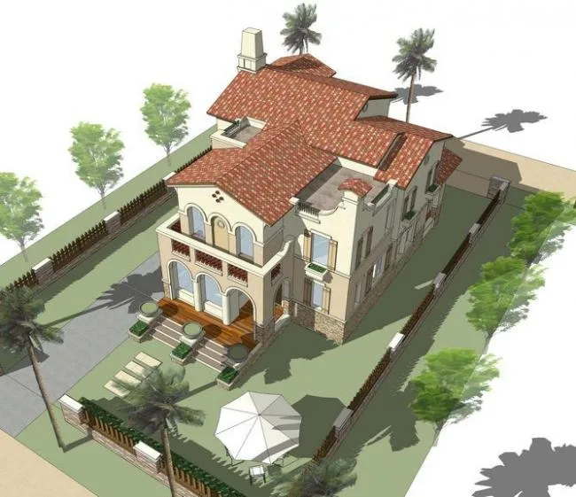 Sketchup Villa Model | Solo Villa, Spanish Style, Classical Style